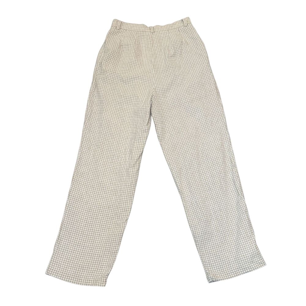 Vtg Linen/Cotton High Waist Tan White Pleat Front Gingham Pants Fits Sz S Cottag - Picture 2 of 5